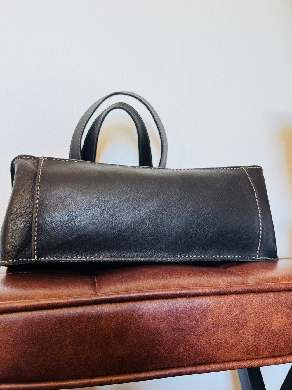 Rare Heritage Collection Vintage Fossil Black Leather Turn Lock Satchel w/ Key 🖤 - Picture 15 of 15